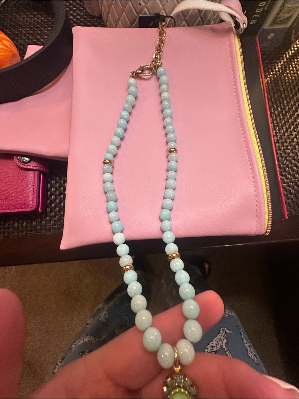 Tova BNWT Multicolor Beaded Cross Necklace in Light Blue - Picture 3 of 5